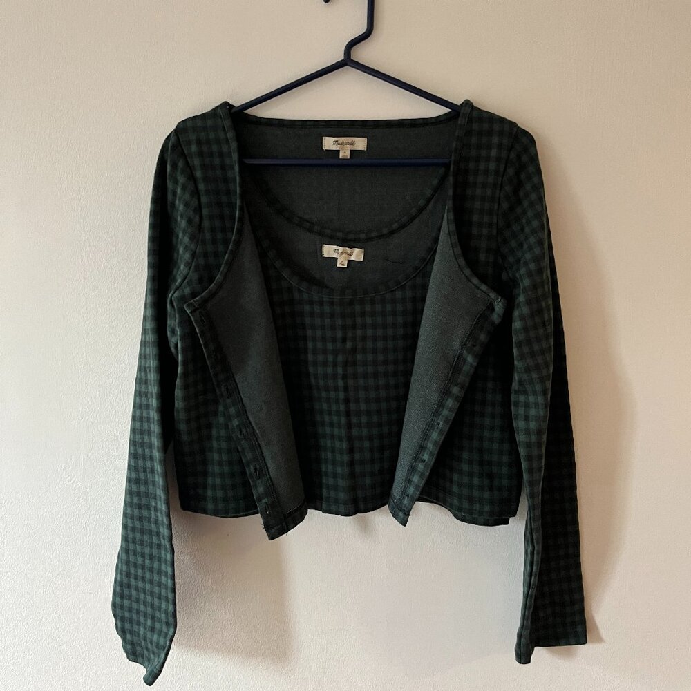 Madewell Jacquard Cardigan Twin Set in Gingham - Size M